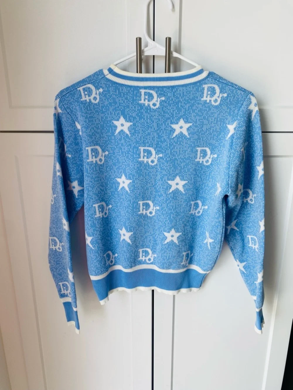 Christian Dior Star Intarsia Knit Sweater womens light blue logo medium - Picture 6 of 9